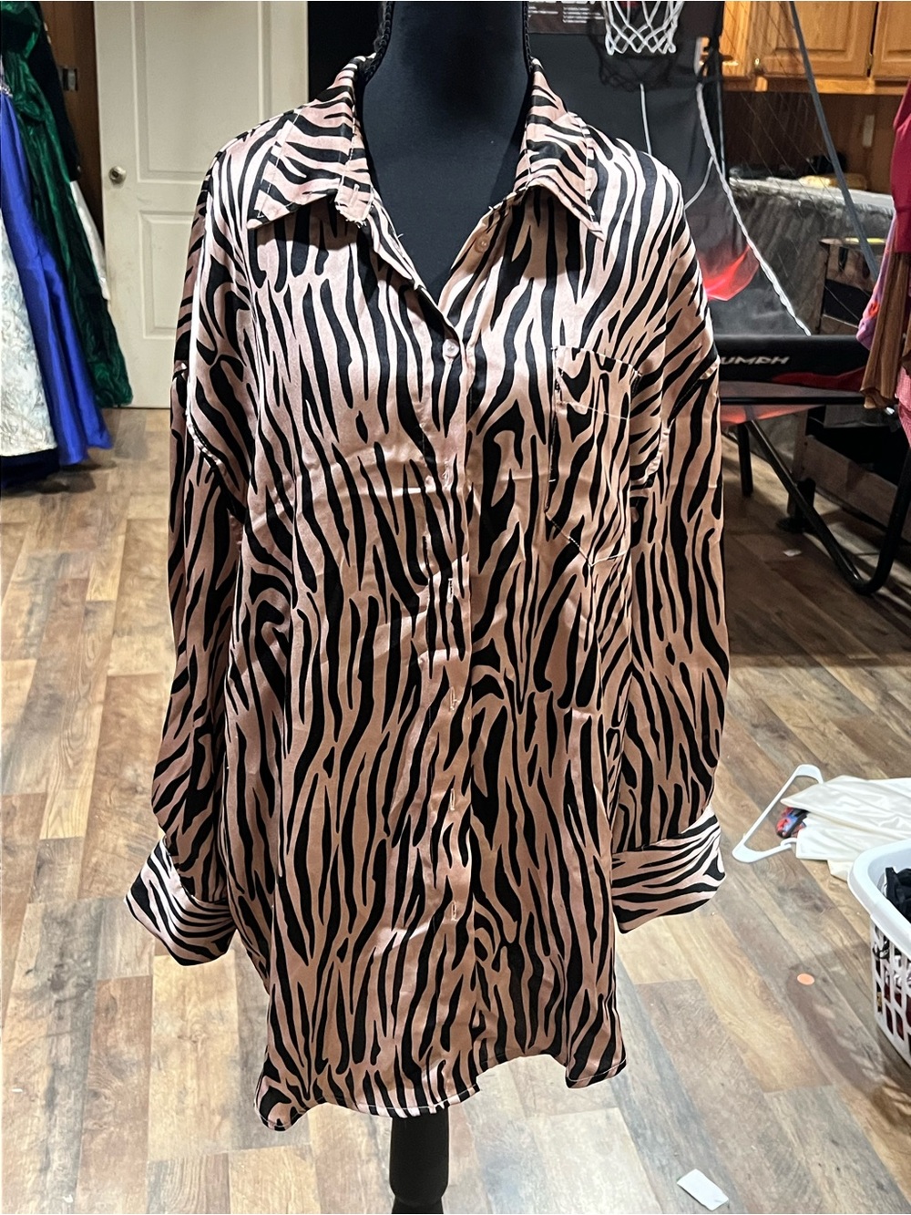glam Black and Blush Zebra Print Button-Up Jacket